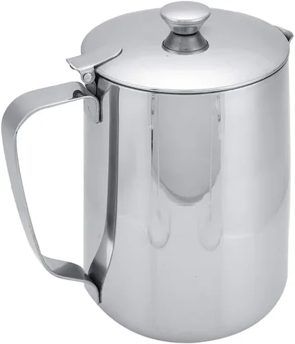 Vista 7 de Jarra de acero inoxidable de grado comercial para café, jarra de espuma de leche con tapa (11.8 fl oz)