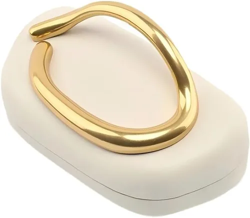 Vista 4 de Bolsos de mano de acrílico de noche para mujer, bolsos de noche, bolso cruzado de piel sintética con acento ovalado dorado
