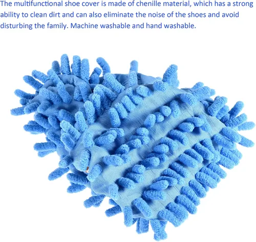 Vista 4 de M METERXITY 2 pares de fundas lavables de limpieza para zapatos, polvo de limpieza de suelos, pantuflas de microfibra de chenilla, para mopa de Azul