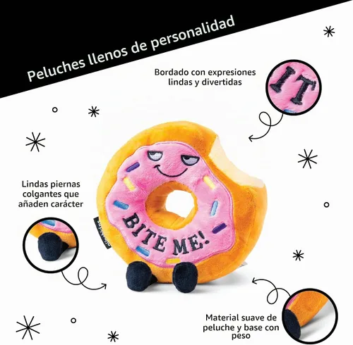 Vista 4 de Punchkins Donut Plushie - Bite Me Sassy Donut Plush, regalo para amigos, juguete de peluche de comida para regalar