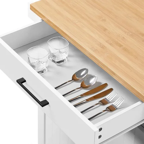 Vista 8 de Topeakmart Carrito de isla de cocina con armario de almacenamiento y 1 cajón, carrito de cocina rodante con toallero y estante para especias