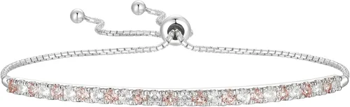 Vista 17 de Pulsera Bolo ajustable de Tirafina con gemas y zafiro blanco creado en laboratorio, de plata esterlina, fácil de poner y quitar