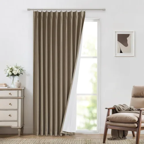 Vista 59 de Vision Home Cortinas marrones con pliegues pinzados, opacas completas, cortinas de ventana de lino mezclado para oscurecer la habitación, cortinas
