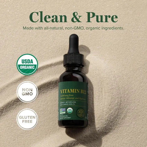 Vista 4 de Global Healing Center - Suplemento líquido orgánico sublingual de vitamina B12 5000 MCG, metilcobalamina, adenosilcobalamina, hidroxo, energía