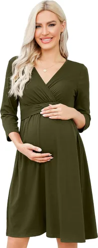 Vista 18 de Camisas de maternidad para mujer, cuello cuadrado, manga larga abombada, linda, casual, blusas, ropa de otoño Albaricoque