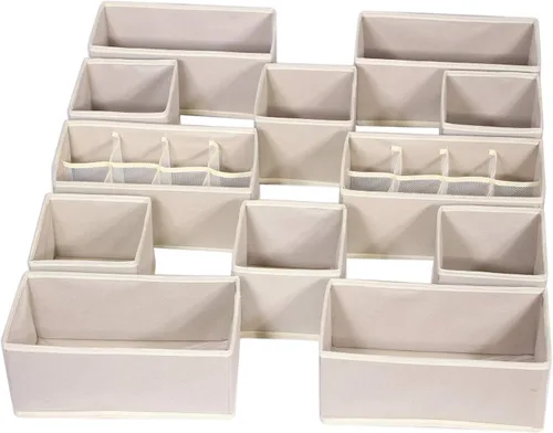 Vista 8 de Juego de 12 cajones plegables divisores de tela, caja de almacenamiento de armario, cómoda, cubo, contenedores de tela para ropa interior, Gris