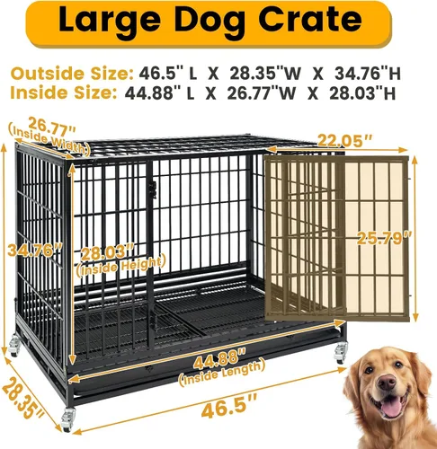 Vista 2 de Jaula apilable de 47 pulgadas para perros grandes de alta ansiedad, jaula indestructible a prueba de escapes para interiores con doble puerta