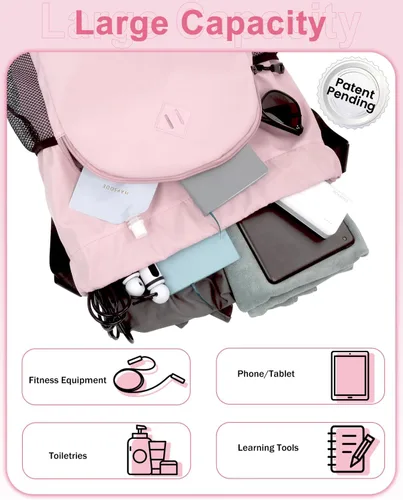 Vista 4 de Mochila de gimnasio con cordón y compartimento para zapatos para hombres y mujeres, bolsa deportiva de cuerda con bolsillo húmedo, bolsa de playa