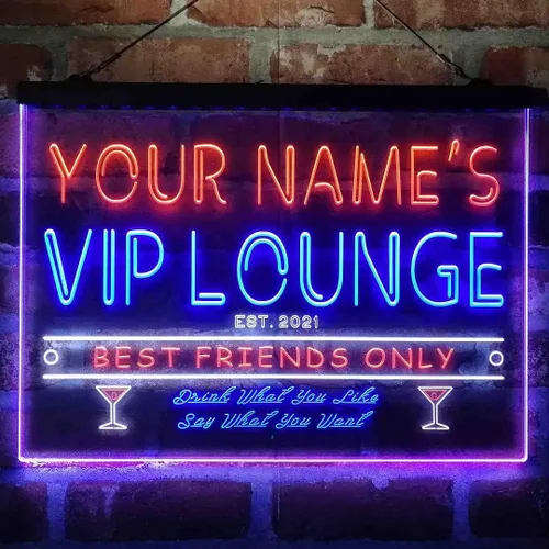 Vista 19 de Letrero de luz de neón LED tricolor personalizado VIP Lounge Bar Personalizar Nombre Fecha Texto Cita Fuente Verde y Rojo y Amarillo 13 x 8.7
