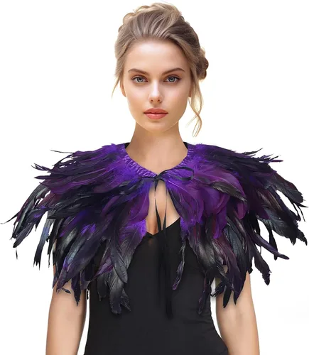 Vista 7 de Chal de plumas para mujer, collar de plumas de cuervo, capa de cisne de Halloween, accesorios de disfraz de bruja