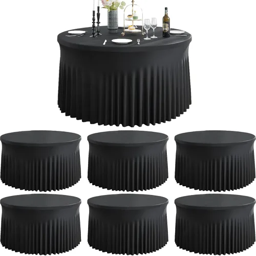Vista 47 de Paquete de 6 manteles redondos de elastano azul bebé para mesa de 60 pulgadas, manteles elásticos de 120 pulgadas ajustables de 5 pies, manteles
