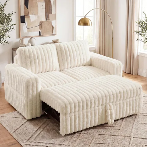 Vista 12 de HONBAY Sofá cama modular extraíble, sofá biplaza de pana, sofás para sala de estar, beige