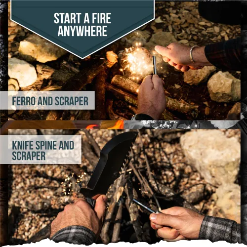 Vista 7 de Holtzman's Gorilla Survival Tracker Cuchillo de caza y campamento de hoja fija con iniciador de fuego y kit completo de supervivencia táctica