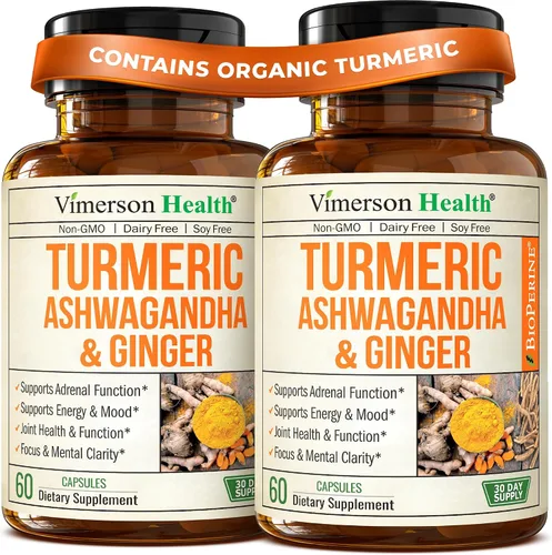 Vista 10 de Ashwagandha Suplemento orgánico de curcumina de cúrcuma con raíz de jengibre y pimienta negra – Salud de las articulaciones, energía y apoyo