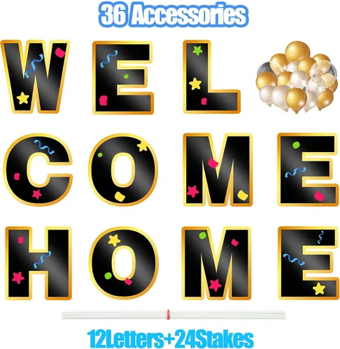 Vista 2 de Letrero de bienvenida a casa con estacas – Decoración de bienvenida al aire libre para el hogar adecuada para suministros de fiesta familiar – Juego