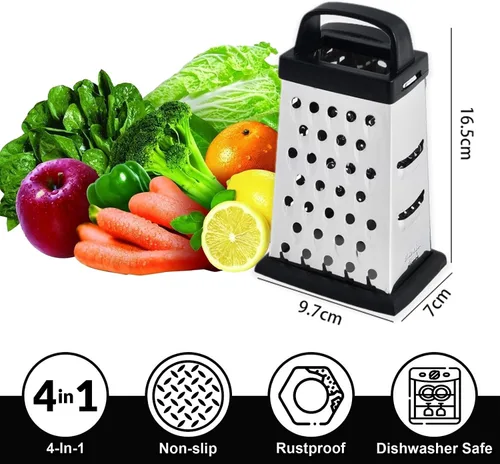 Vista 2 de Rallador de queso, rallador de caja de 4 lados, rallador de alimentos para queso, parmesano y verduras, apto para lavavajillas para cocina