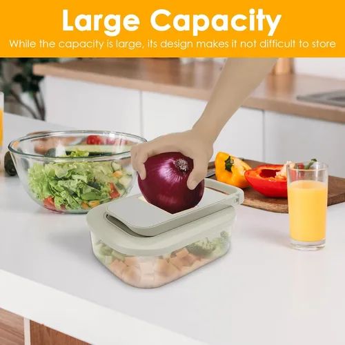 Vista 6 de Picador de verduras, cortador de alimentos con mandolina 9 en 1 para cocina, rallador de queso, picador de verduras con recipiente, 9 cuchillas