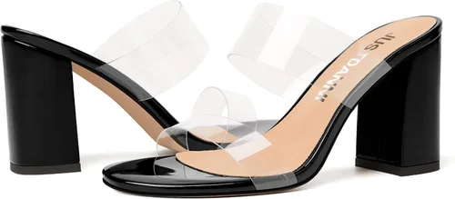 Vista 6 de JUSTDANNI Sandalias de tacón alto para mujer, con puntera redonda, de 3.3 pulgadas