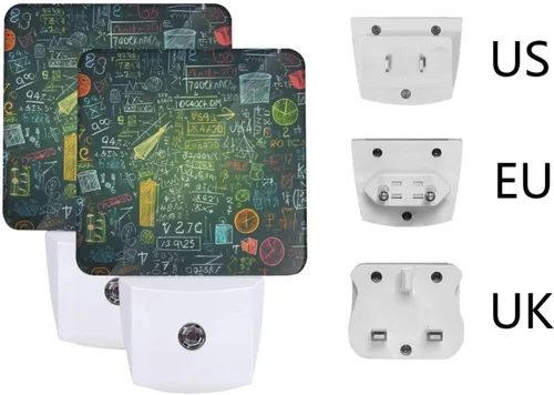 Vista 6 de Paquete de 2 luces LED de noche enchufables con preguntas matemáticas, luces nocturnas enchufables a la pared, lámpara de noche moderna con sensor