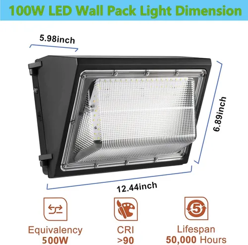 Vista 6 de Paquete de 2 lámparas LED de pared de 100 W del anochecer al amanecer, 13000LM 400-600W equivalente a HPS/HID, iluminación de seguridad al aire