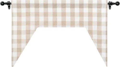 Vista 193 de Cenefas de cortina para ventana de 16 pulgadas de largo, 2 paneles de cuadros búfalo, cortinas pequeñas con bolsillo para barra, estilo clásico