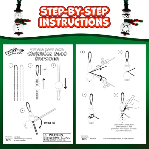 Vista 5 de Ready 2 Learn Manualidades de Navidad Crea tus propios muñecos de nieve de cuentas Juego de 4 Adornos de bricolaje para niños Decoración