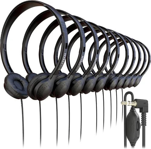 Vista 12 de Paquete de 5 auriculares de cuero con cable sobre la oreja con conector de 3.5mm, carcasa metálica ovalada, negro