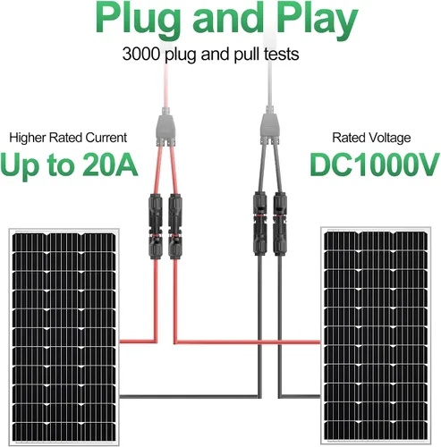 Vista 6 de OYMSAE Conectores solares 30A - Kit de cable adaptador paralelo de rama en Y impermeable para panel solar