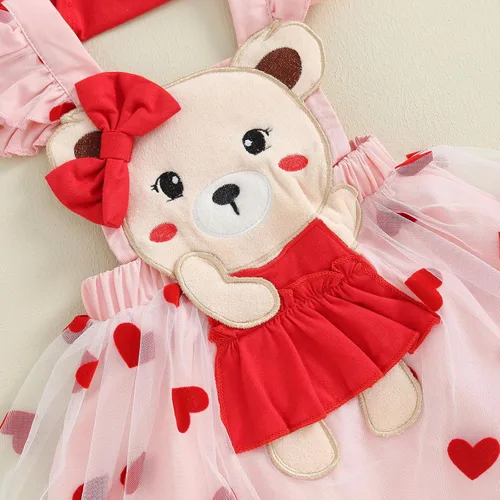 Vista 20 de My First Valentine's Day - Conjunto de ropa para bebé niña con volantes, manga larga, estampado de corazón, falda con tirantes