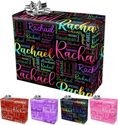 Vista 6 de Papel de regalo personalizado con fotografía, “Merry Christmas” con sombrero de Navidad, papel de regalo personalizado “Happy Birthdays” con nombre