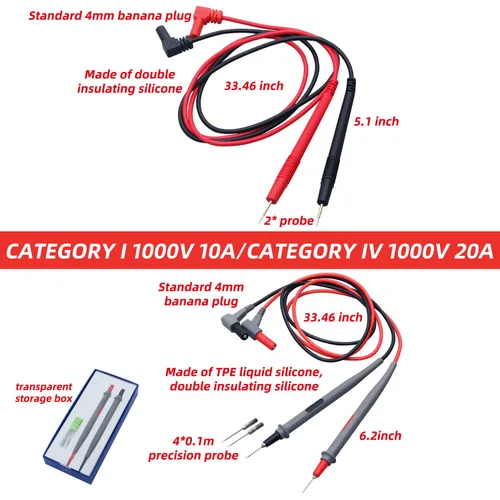 Vista 5 de Kit de Puntas de Prueba Flexibles para Multímetro de HengTianMei, CAT III 1000V 10A, Punta de Voltaje para Medición Precisa con Enchufe de Banana