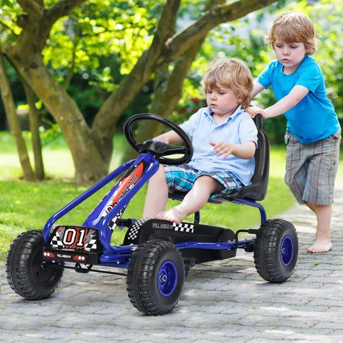 Vista 2 de Costzon Go Kart para niños, carrito de 4 ruedas alimentado por pedal con asiento ajustable, freno de mano y ruedas antideslizantes, auto de pedal