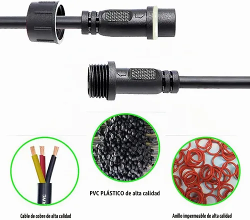 Vista 3 de Conectores Impermeables de 2 Cables, 12AWG Enchufe Conector LED Macho Hembra con Conectores Impermeables de 2 Pines, Cable de Extensión IP68 de 25CM