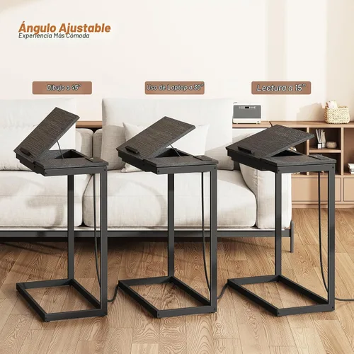 Vista 4 de TUTOTAK Mesa auxiliar grande en forma de C, mesa auxiliar con mesa de Negro