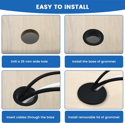 Vista 5 de SDTC Tech Paquete de 3 organizadores de cables de plástico negro con ojales de 1 pulgada para escritorio