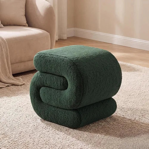 Vista 15 de FOXHUNTER Moderno reposapiés otomano, taburete trenzado de felpilla con relleno de esponja, exquisito taburete de puf para mesa auxiliar, taburete