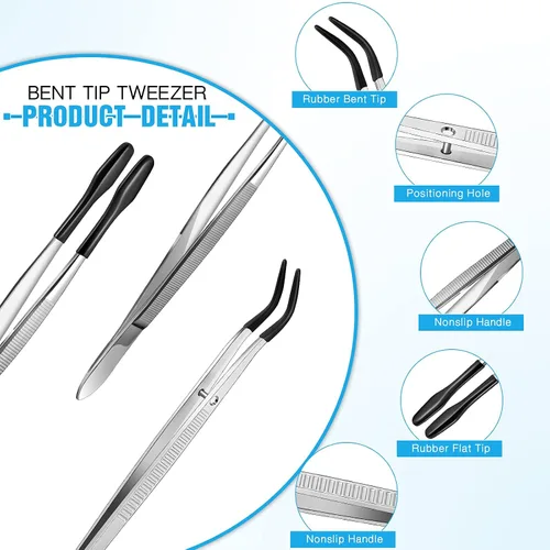 Vista 3 de 6 pinzas con punta de goma de PVC de acero inoxidable con revestimiento de goma, pinzas para joyería, pasatiempos industriales, manualidades