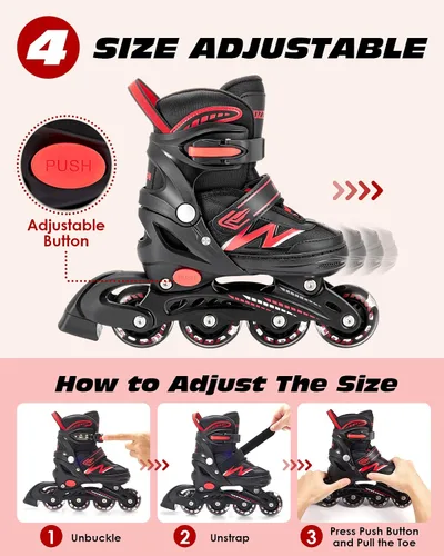 Vista 4 de Hozzen Patines en línea para niños y niñas, patines en línea ajustables con luces iluminadoras, patines de exterior para niñas, niños, jóvenes de 5