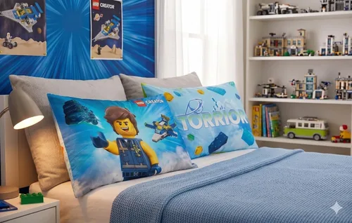 Vista 3 de Lego - Funda de almohada reversible para niños, diseño Let's Build Together de 20 x 30 pulgadas, 2 piezas