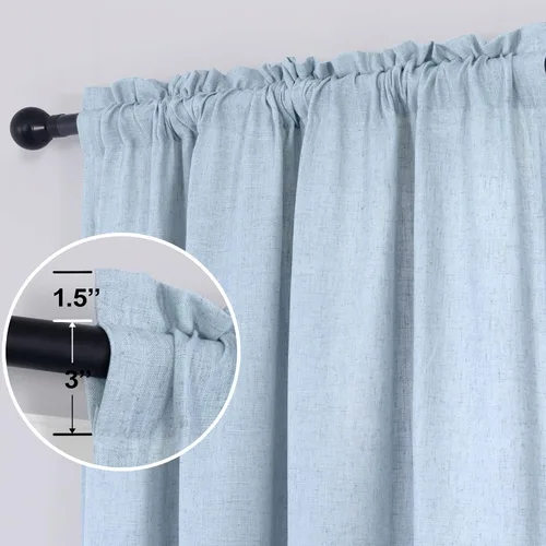 Vista 31 de KOUFALL Juego de 2 cortinas de puerta francesa, cortinas de lino para puerta/ventana, cortina transparente boho para cristal lateral delantero