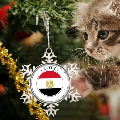 Vista 5 de Adorno de copo de nieve con bandera de Egipto, adornos para árbol de Navidad, recuerdo de la ciudad del país, adornos de Navidad personalizados