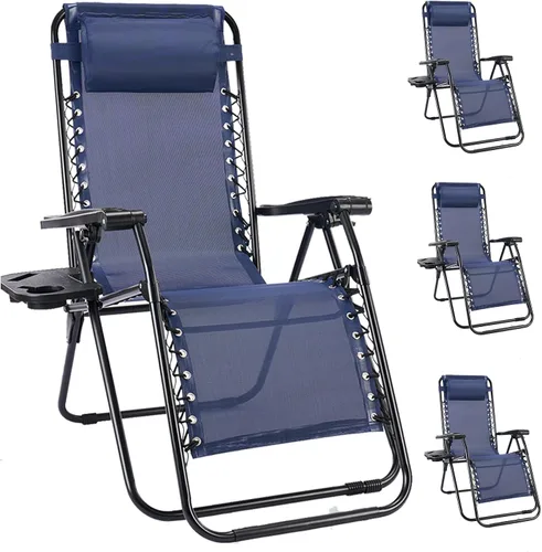 Vista 9 de NEWBULIG Juego de Sillas de Gravedad Cero de 2, Silla de Salón Plegable Portátil Ajustable para Acampar, Sillas Reclinables con Cojín Ajustable