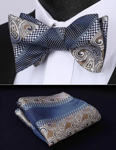 Vista 84 de HISDERN Pajaritas para hombre, corbatín de cachemira para hombre, corbata de lazo y bolsillo cuadrado, juego formal de esmoquin para boda