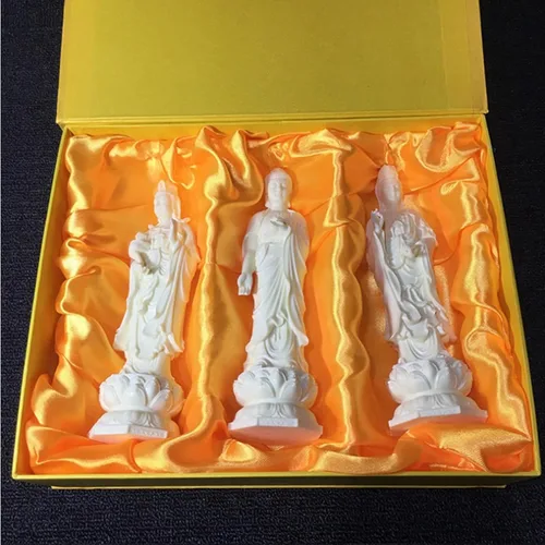 Vista 5 de Juego de 3 estatuas de Buda Amitabha Kuanyin-Amitabha-Ksitigarbha, blanco, talla única