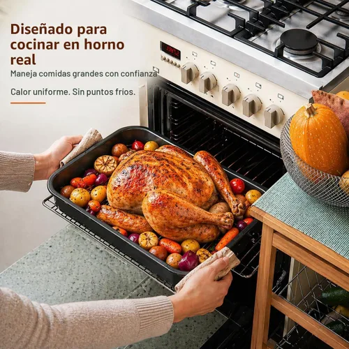 Vista 6 de Moss & Stone Cacerola para asar de acero al carbono con juego de estante de asado removible en forma de "V", bandeja para asar rectangular de 16.5