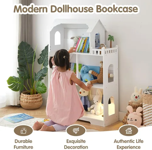 Vista 10 de Estantería de Casa de Muñecas de Madera - Estantería de Casa de Muñecas para Niños Pequeños, Espacio Extra para Almacenamiento de Juguetes y Libros