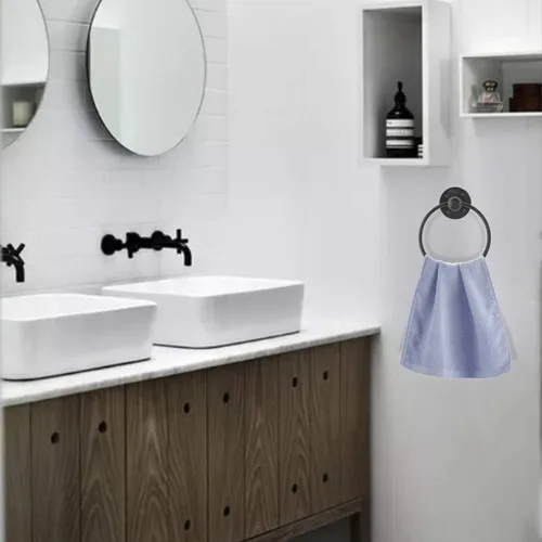 Vista 5 de HighFree Toallero industrial, soporte para toalla de mano de tubería de granja, accesorios de baño montados en la pared negro mate, anillo de toalla
