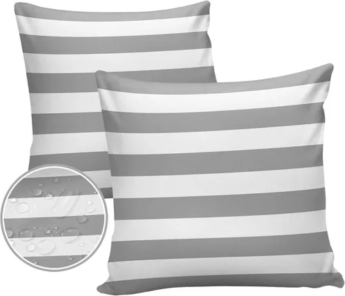 Vista 23 de Fundas de almohada de exterior impermeables de 16 x 16 pulgadas, fundas de almohada de poliéster con rayas blancas y negras, fundas decorativas