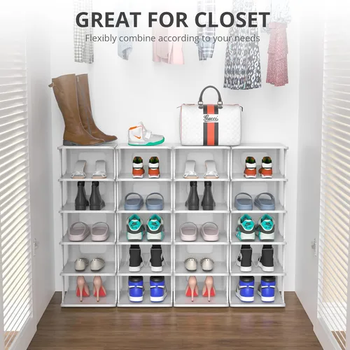 Vista 5 de ZOINLIY Organizador de zapatos apilable para armario, zapatero pequeño para entrada, dormitorio, dormitorio, estante de zapatos independiente, cubo