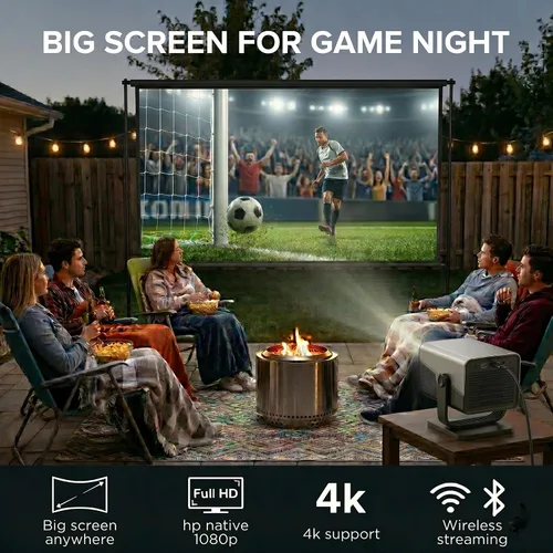 Vista 2 de HP Proyector FHD portátil MC475, aplicación oficial de Netflix, WiFi, Bluetooth, lente de corto alcance, soporte 4K, enfoque automático y Keystone